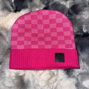 Louis Vuitton Pink Checkered Beanie